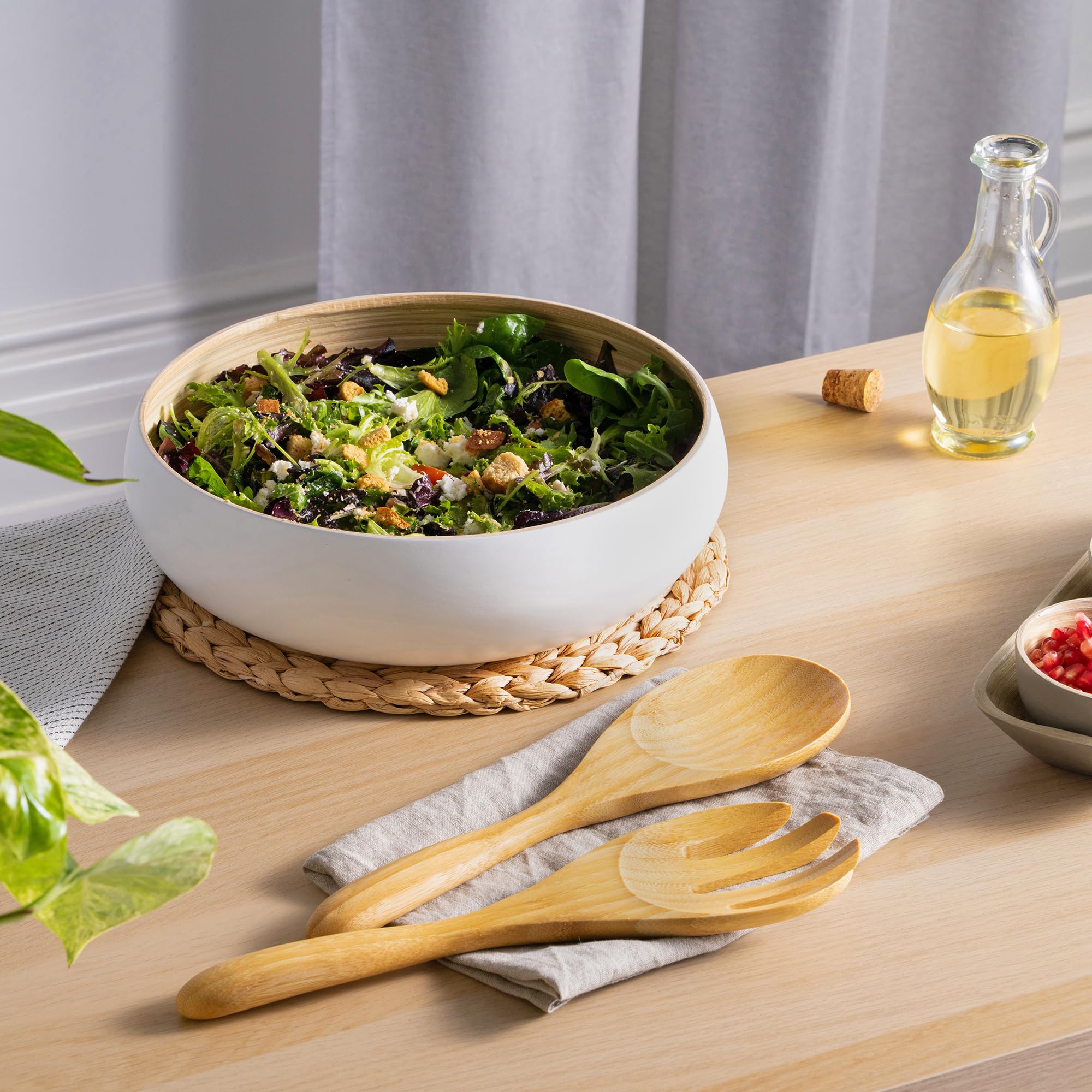 Dehaus Large Premium Bamboo Salad Tongs - Eco Friendly Wooden Serving Spoons - Salad Serving Utensils - Salad Tosser Forks - Gia